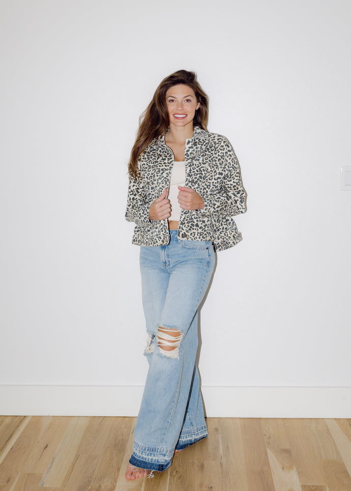 Lennon Leopard Printed Denim Jacket