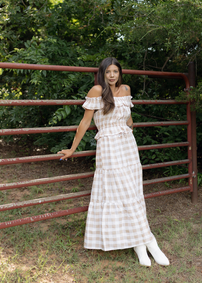 Skylar Taupe Gingham Maxi Skirt Set