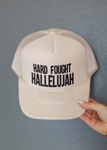 Load image into Gallery viewer, Hard Fought Hallelujah DTF Printed Tan Trucker Hat
