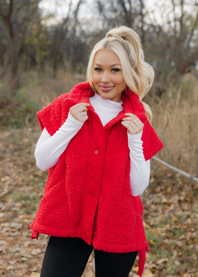 Red Teddy Fleece Oversized Vest