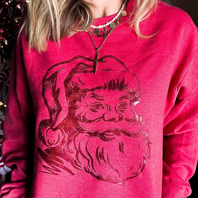 Monochrome Glitter Santa Vintage Red Sweatshirt
