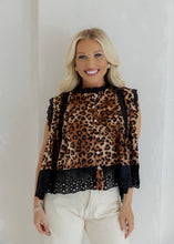 Load image into Gallery viewer, Sadie Button Up Eyelet Blouse - Leopard/Black
