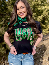 Load image into Gallery viewer, Leopard Lucky &amp; Green Puff Black Tee
