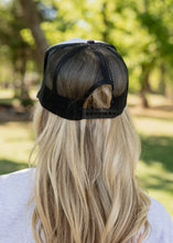 Load image into Gallery viewer, It's Lake Time DTF Printed Black and White Trucker Hat

