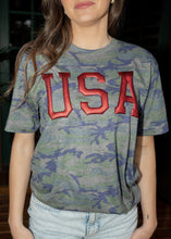 Load image into Gallery viewer, USA Metallic Puff Vintage Camo Tee
