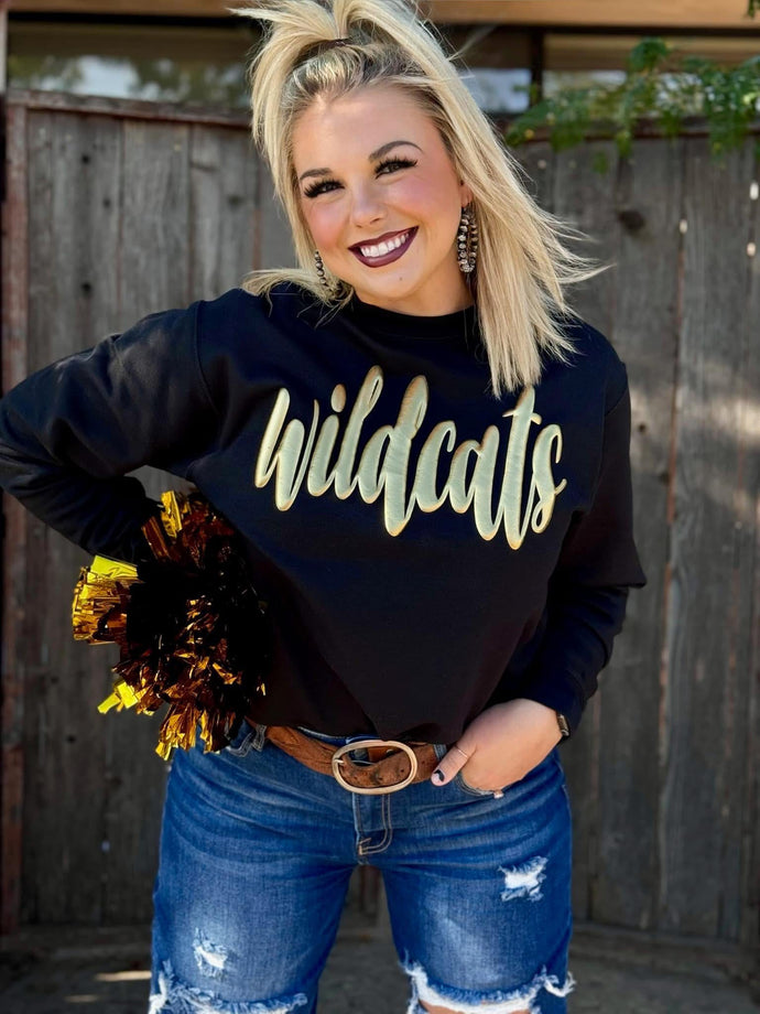 WILDCATS Metallic Gold Puff Black Sweatshirt