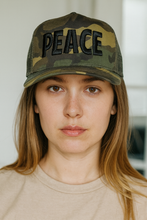 Load image into Gallery viewer, PEACE ON A TWILL CAMO HAT

