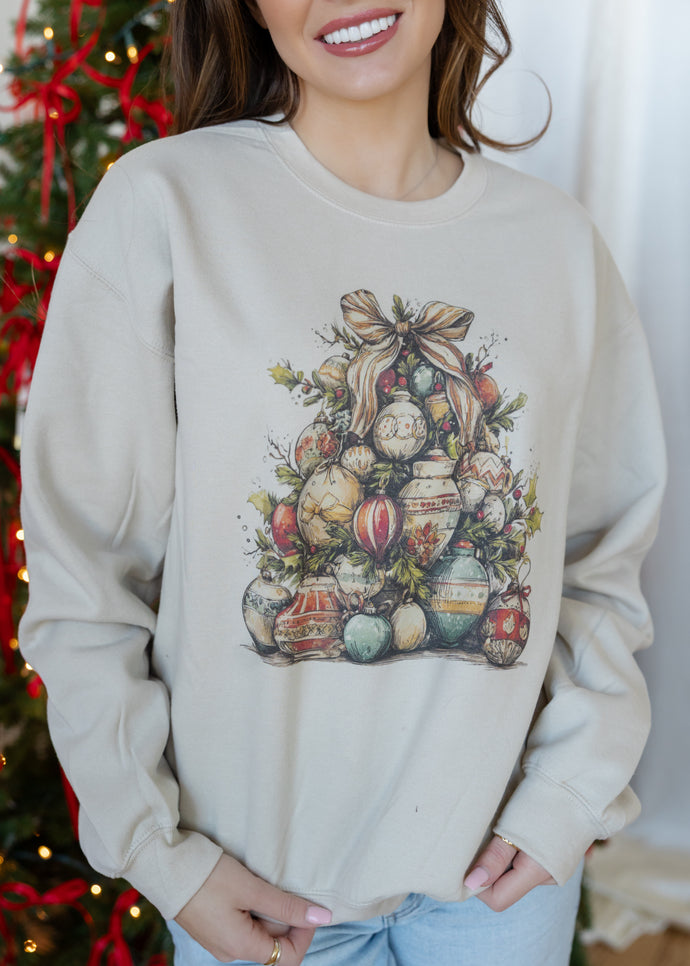 Vintage Christmas Tree Graphic Stone Sweatshirt