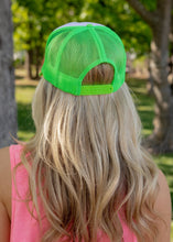 Load image into Gallery viewer, Lake It Easy DTF Printed Neon Green &amp; White Trucker Hat
