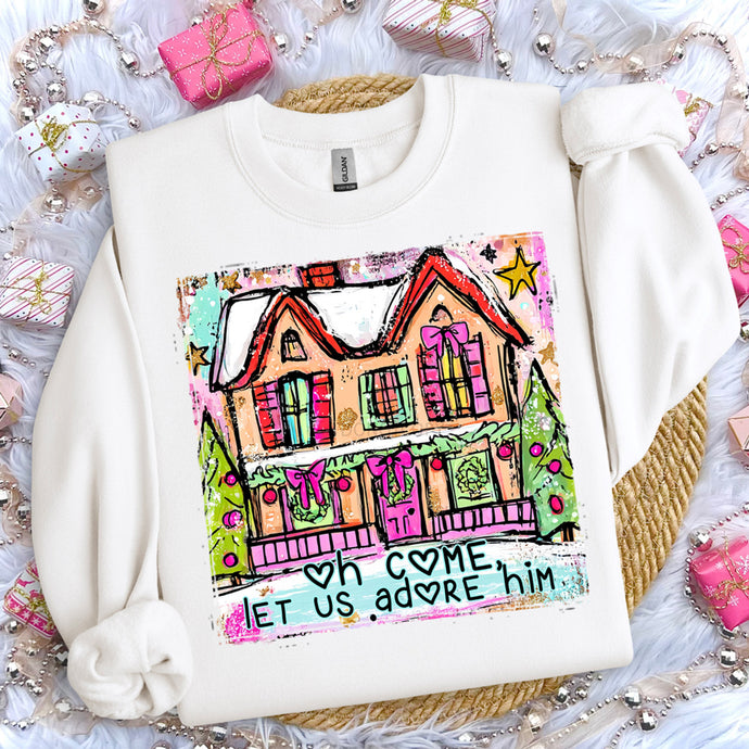 Oh Come Let Us Adore Him Preppy House White Sweatshirt