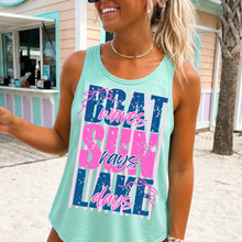 Load image into Gallery viewer, Boat Waves Sun Rays Lake Days- Unisex Graphic Tank Top/Tee
