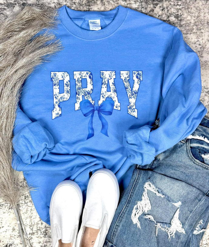 Pray Bow Vintage Carolina Blue Sweatshirt