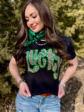 Load image into Gallery viewer, Leopard Lucky &amp; Green Puff Black Tee
