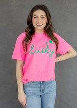 Load image into Gallery viewer, Lucky Green Puff Neon Pink Tee
