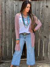 Load image into Gallery viewer, Mauve Striped Mid-Length Cardigan
