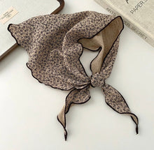Load image into Gallery viewer, Tan &amp; Black Floral Print Triangle Scarf
