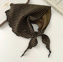 Load image into Gallery viewer, Tan &amp; Black Checkered Triangle Scarf
