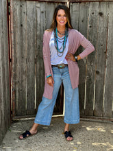 Load image into Gallery viewer, Mauve Striped Mid-Length Cardigan
