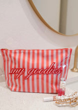 Load image into Gallery viewer, &quot;My Goodies&quot; Pink &amp; Red Stripes Clear Coat Toiletry Bag
