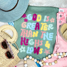 Load image into Gallery viewer, God is Greater Fluffy Heather Sage Tee
