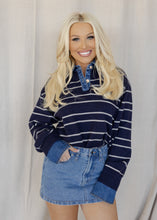 Load image into Gallery viewer, Sofia Navy Stripe &amp; Denim Contrasted Button Top
