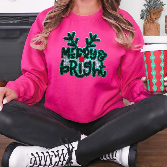 Merry & Bright Green Chenille Patch Heliconia Sweatshirt *Ships 11/20*