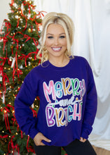 Load image into Gallery viewer, Colorful Sequin Merry &amp; Bright Patch Purple Sweatshirt
