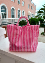 Load image into Gallery viewer, Mia Waterproof Striped Beach Tote - Light Pink/Hot Pink
