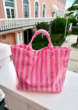 Load image into Gallery viewer, Mia Waterproof Striped Beach Tote - Light Pink/Hot Pink
