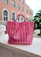 Load image into Gallery viewer, Mia Waterproof Striped Beach Tote - Light Pink/Hot Pink
