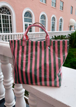 Load image into Gallery viewer, Mia Waterproof Striped Beach Tote - Pink/Green
