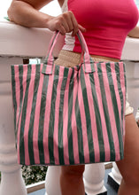 Load image into Gallery viewer, Mia Waterproof Striped Beach Tote - Pink/Green
