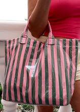 Load image into Gallery viewer, Mia Waterproof Striped Beach Tote - Pink/Green
