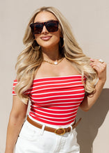 Load image into Gallery viewer, Azaria Red Striped Off Shoulder Top
