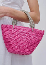 Load image into Gallery viewer, Gaia Hot Pink Straw &amp; Crystal Tote
