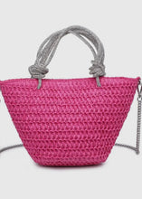 Load image into Gallery viewer, Gaia Hot Pink Straw &amp; Crystal Tote
