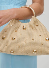 Load image into Gallery viewer, Harper Straw &amp; Gold Studded Evening Bag

