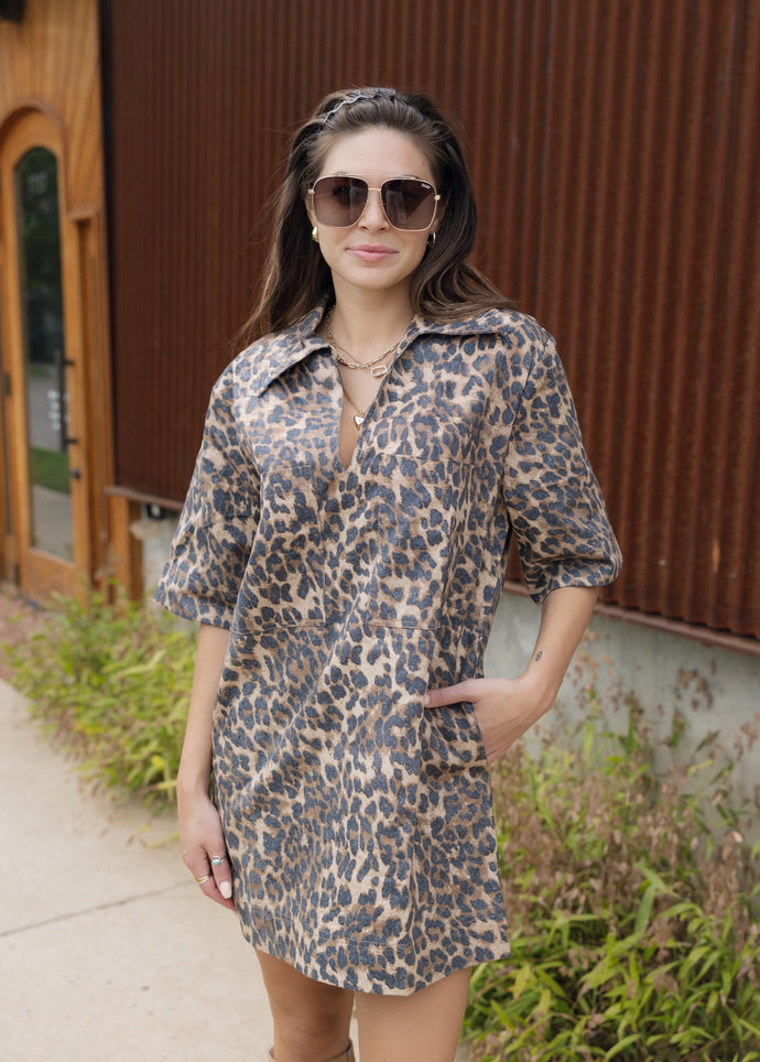 Megan Brown Leopard Pocketed Dress