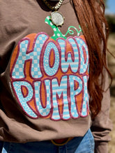 Load image into Gallery viewer, Howdy Pumpkin Puff Glitter Espresso Long Sleeve Tee
