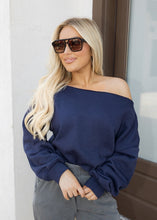Load image into Gallery viewer, French Terry Off The Shoulder Top - Navy
