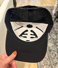 Load image into Gallery viewer, Over Par and Under The Influence Golf ball textered leather hat patch on Black Performance Rope Hat
