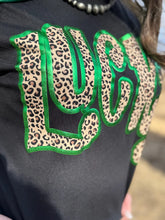 Load image into Gallery viewer, Leopard Lucky &amp; Green Puff Black Tee
