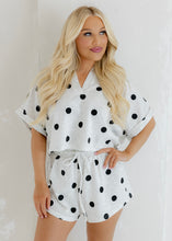 Load image into Gallery viewer, Heather Grey &amp; Black Polka Dot Shorts Set
