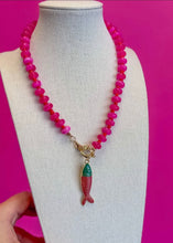 Load image into Gallery viewer, Fish Charm Hot Pink Beaded Necklace
