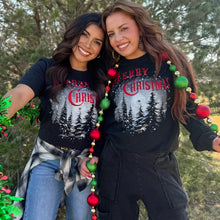Load image into Gallery viewer, Metallic Red Puff Merry Christmas Snow Globe Black Tee &amp; Sweatshirt
