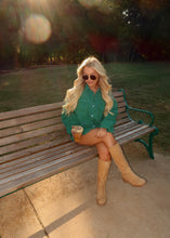 Load image into Gallery viewer, Birdie Distressed Denim Jacket - Kelly Green
