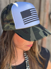Load image into Gallery viewer, (COLLECTIVE) USA Flag on Camo Foam Trucker Cap
