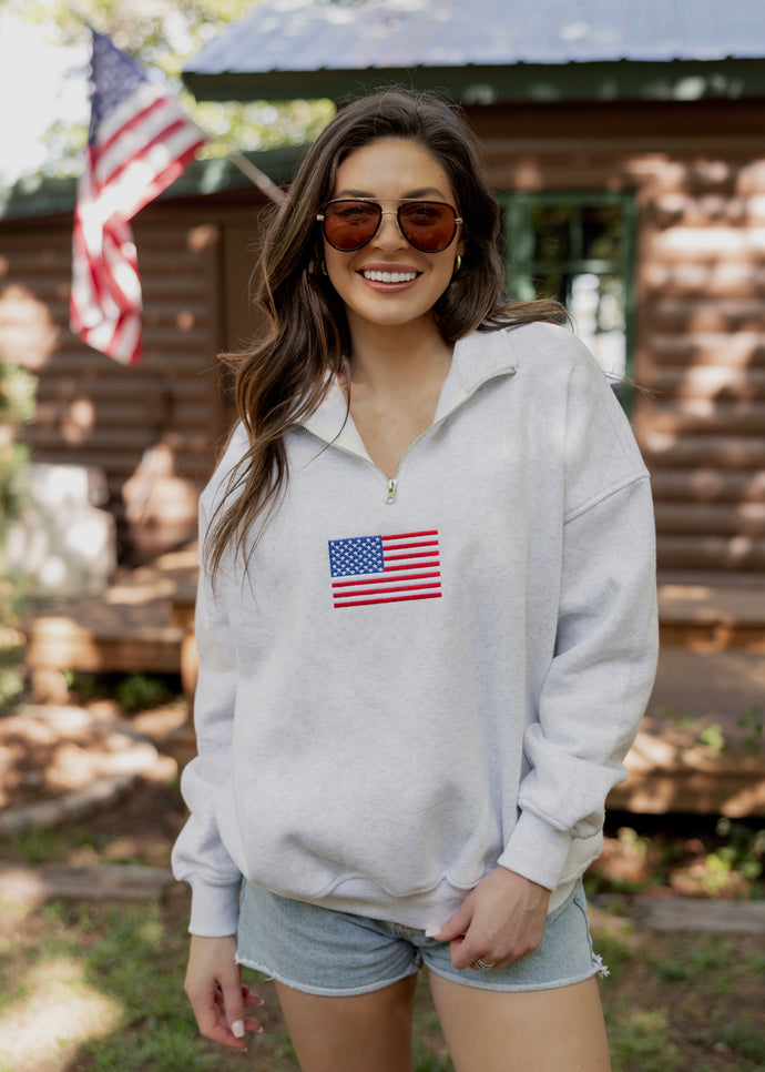 トップス L'Appartement AmericanaBackPrintBigParka American Flag Quarter Zip Pullover – The Vintage Leopard