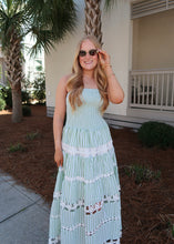 Load image into Gallery viewer, Sage Striped Floral Tube Dress
