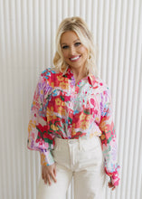 Load image into Gallery viewer, Vibrant Floral Print Button Blouse Top
